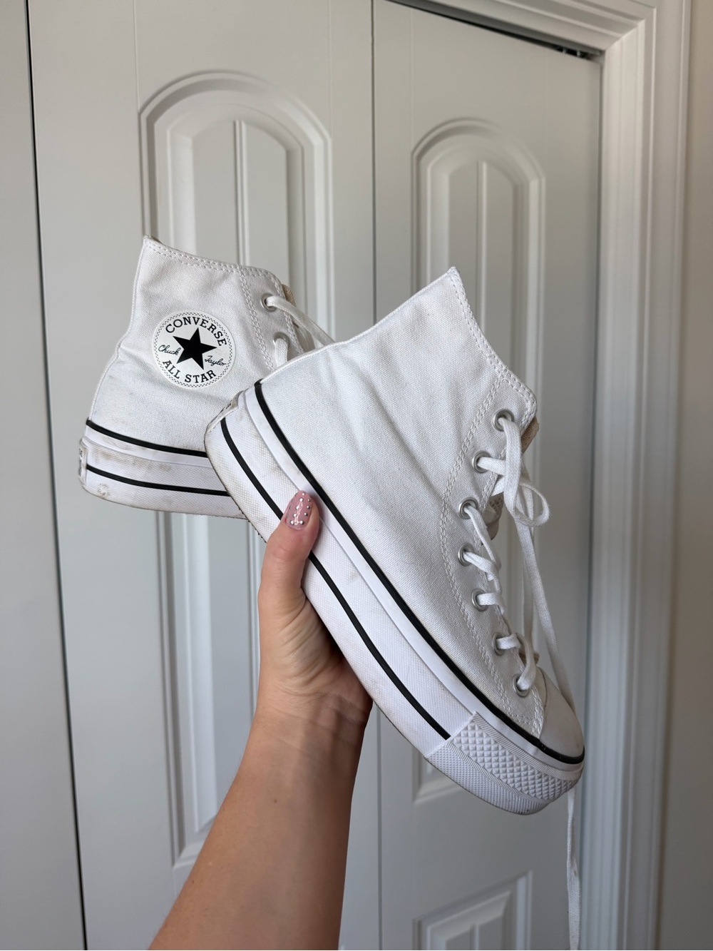 Converse White High Top Sneakers with Black Trim